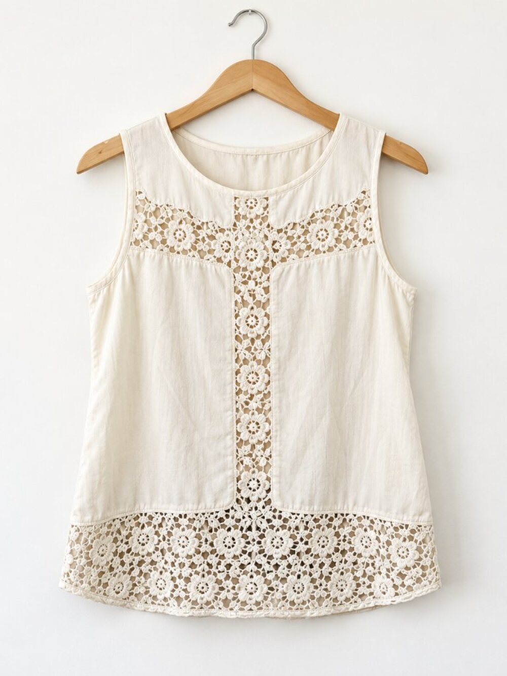 Monteau Ivory Crochet Lace Sleeveless Blouse Medium Boho Cream Tank Top